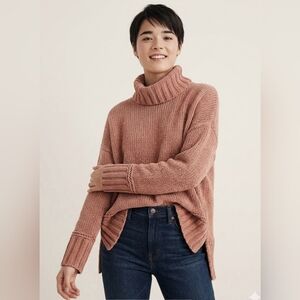 AERIE Mauve Pink Cozy Oversized Fuzzy Chenille Turtleneck Knit Sweater - Size S